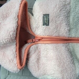 Eddie BAUER Sherpa Fleece Hoodie Jacket in Light Pink with Coral Trim
